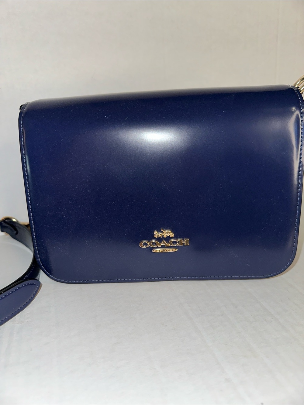 Coach Navy Leather Crossbody with Gold Logo Hardware